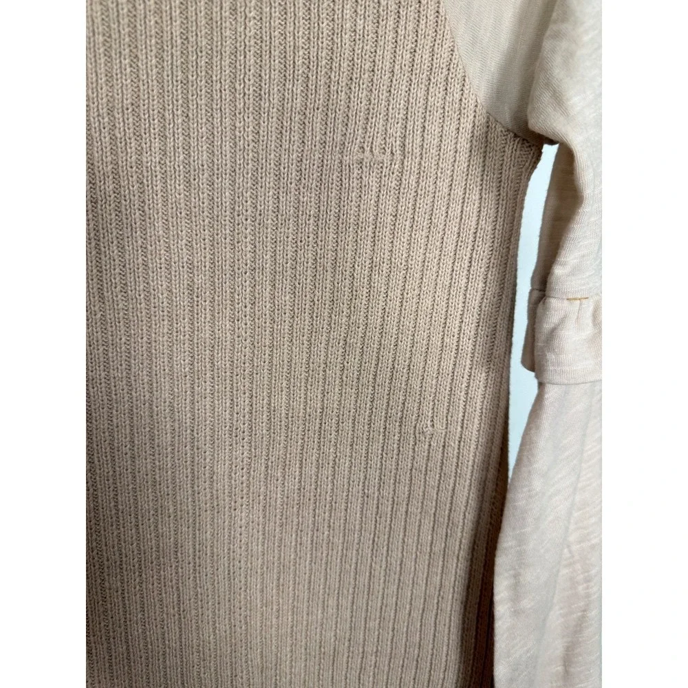 Free People Zou Bisou Sweater Dress Beige Ruffle Sleeve‎ M NWT  Boho Chic